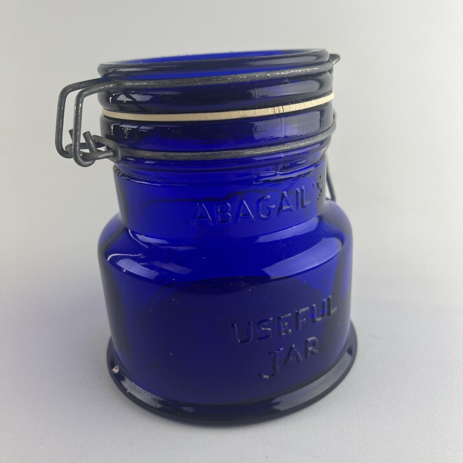 Abagail\'s Useful One Pint Cobalt Blue Glass Jar Made in Italy 1902