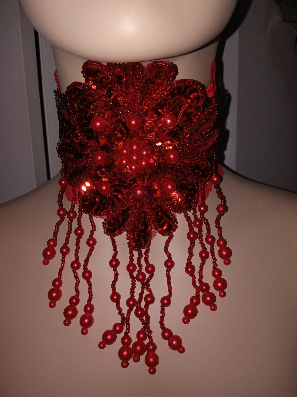 Vintage Gothic Choker Red And Black.  Vampire Witch Wiccan, Druid,  Pagan.
