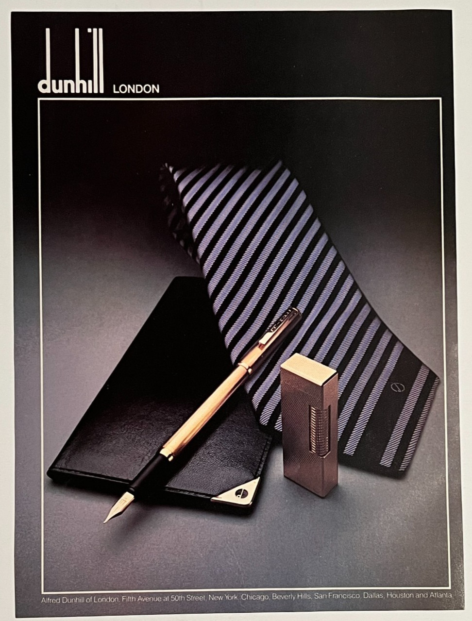 Alfred Dunhill London Mens Tie Cigarette Lighter Ink Pen Vintage Print Ad 1978