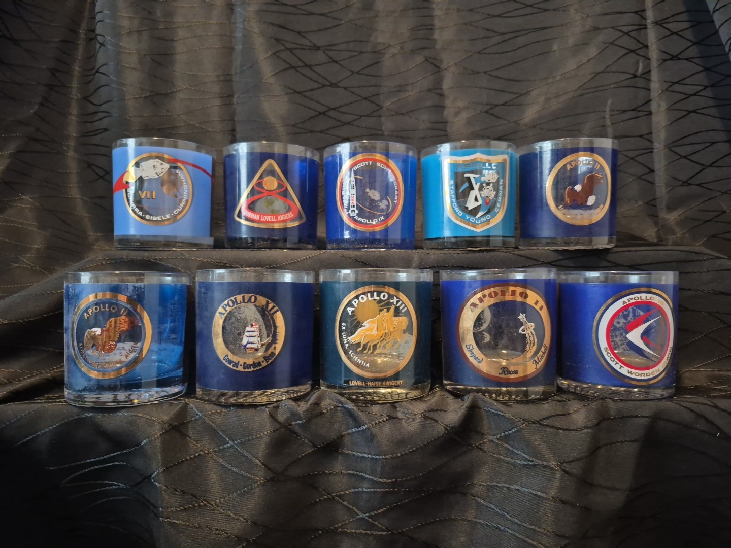 Vintage, NASA, Apollo Mission, Houze Art, Commemorative, Rocks Glass, Set 10