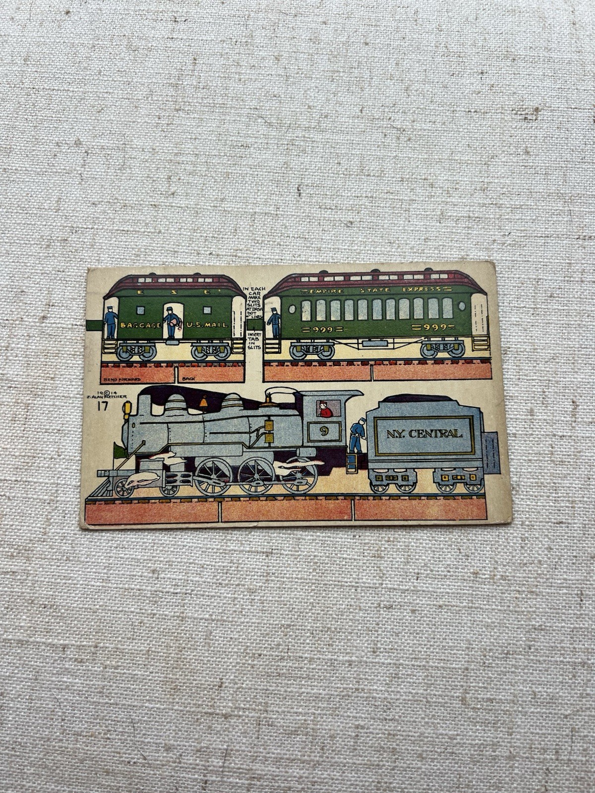1914 J. Alan Fletcher Postcard #17 Cut Out Train Car  “ Empire State Express”
