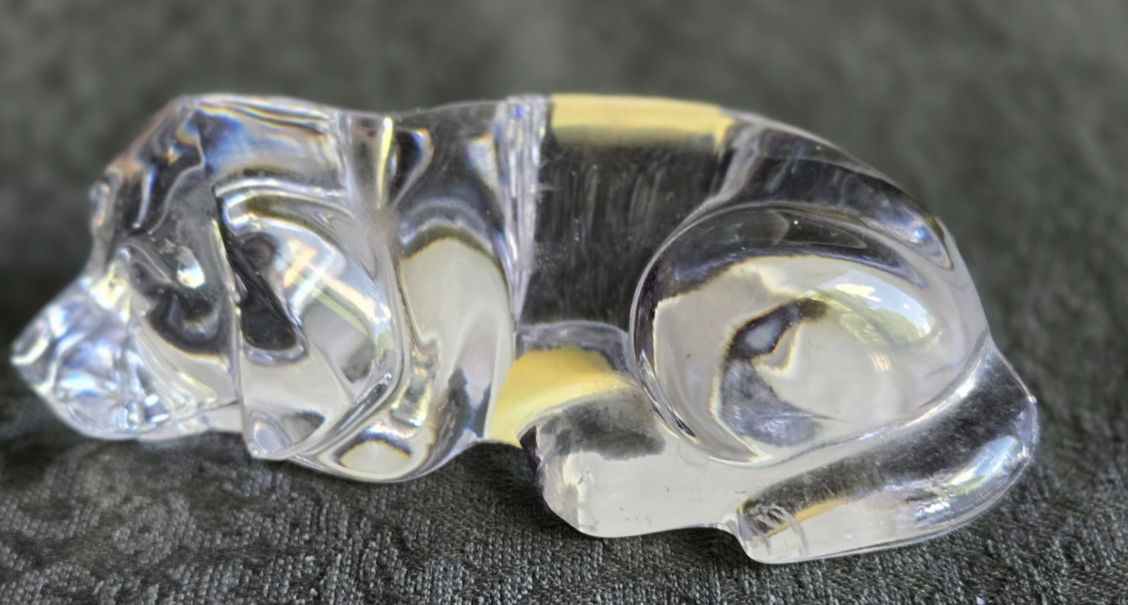 Clear Glass Sleeping Dog Figurine Crystal Style Paperweight 4 1/2