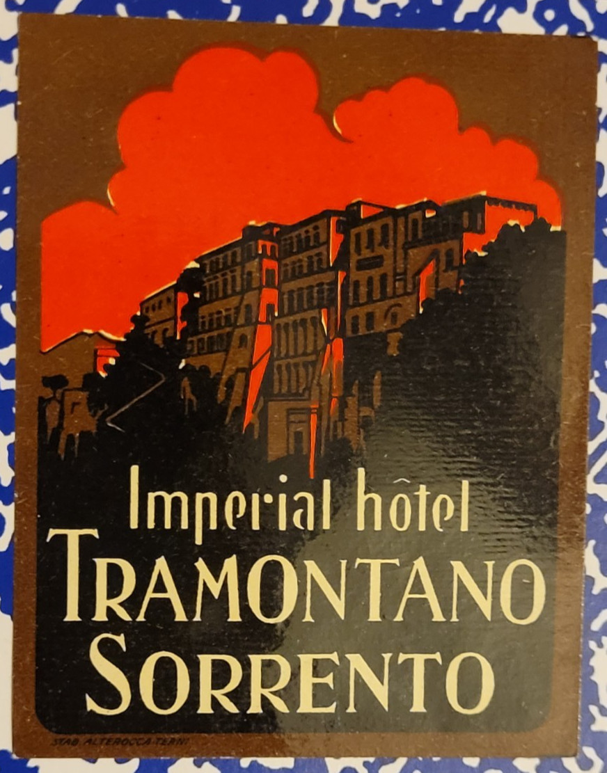 Imperial Hotel Tramontano Sorrento Italy Art Deco Luggage Label 1920