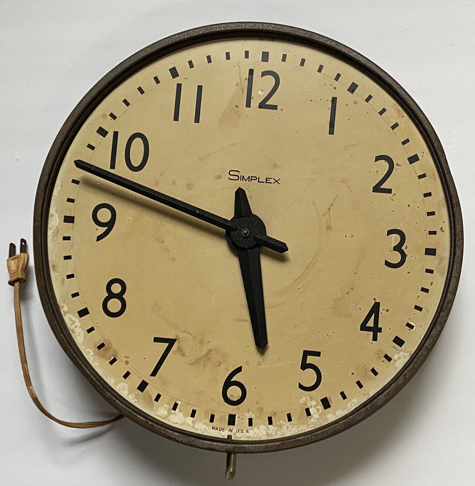 Vintage Simplex Clock 13”  Working School Electric 5845 No Glass Wall