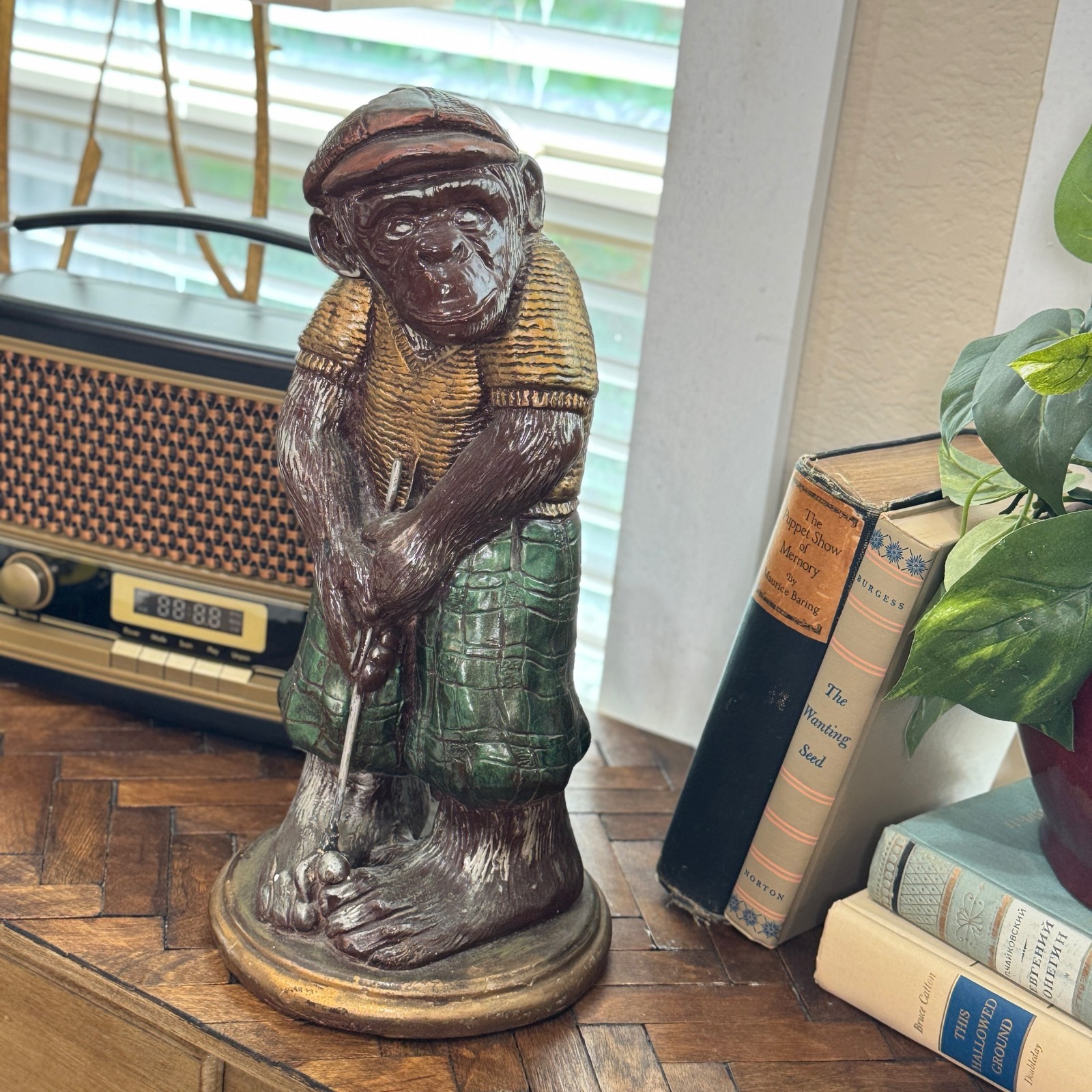 1971 Progressive Art Products Chalkware Monkey Golfer Statue 14 Inch 1971 Progressive Art Products Chalkware Monkey Golfer Statue 14 Inch
