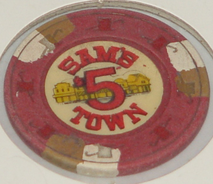 Vintage 1985 Sam's Town Las Vegas $5 Casino Chip Red Hotel Design