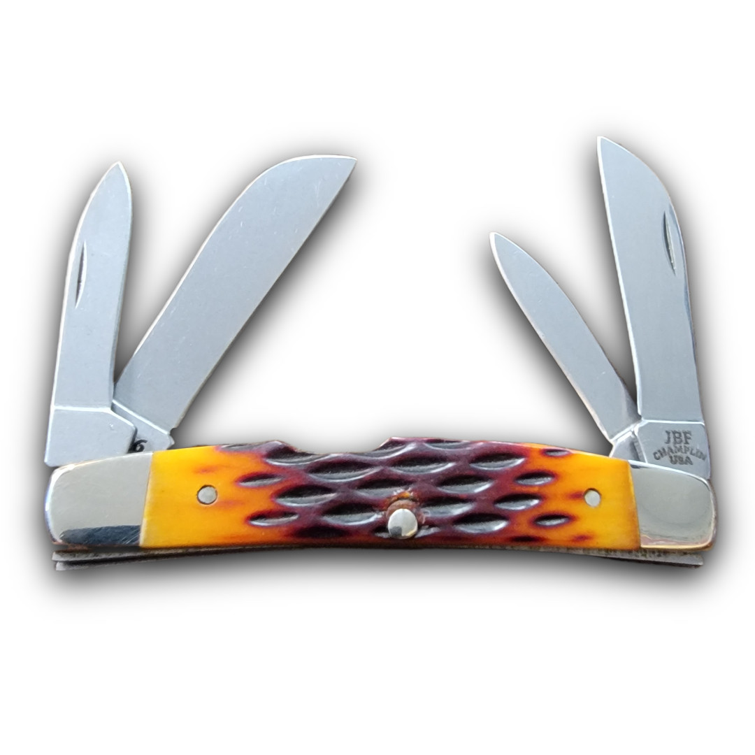 J.B.F. CHAMPLIN CUTLERY KNIVES USA 2026 VINTAGE AMBER JIGGED BONE CONGRESS KNIFE