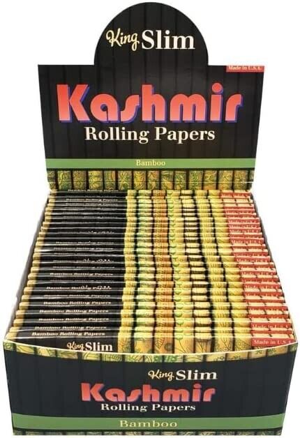 Kashmir Bamboo Rolling Papers King Slim Size 32 Leaves Per Pack: 50 Packets/Box