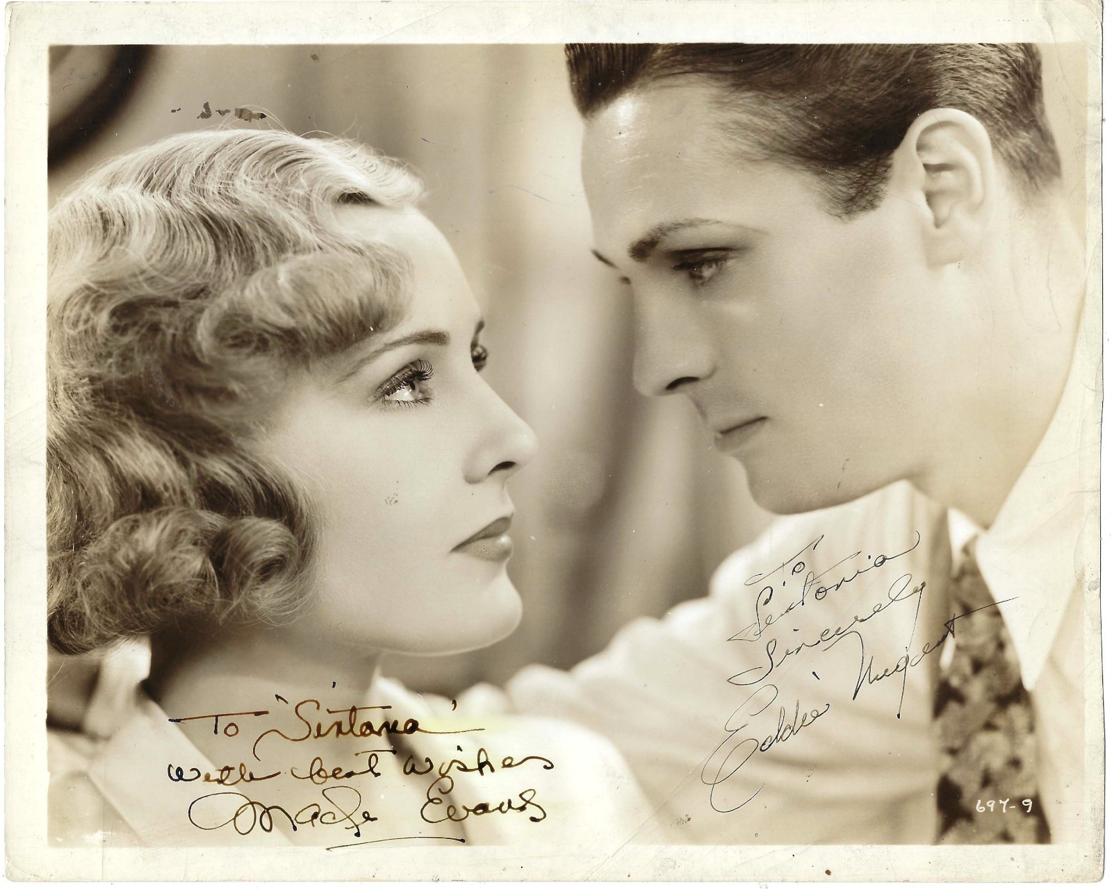 ACTORS EDDIE NUGENT & MADGE EVANS, SIGNED VINTAGE STUDIO PHOTO.