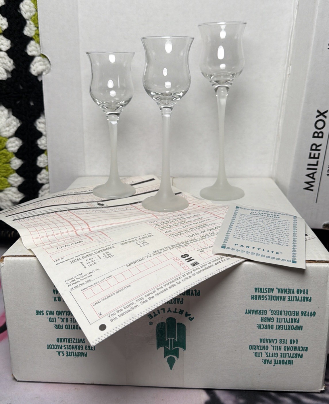 Vintage PartyLite Iced Crystal Trio P9248 Candle Holders NOS w/ Original Receipt
