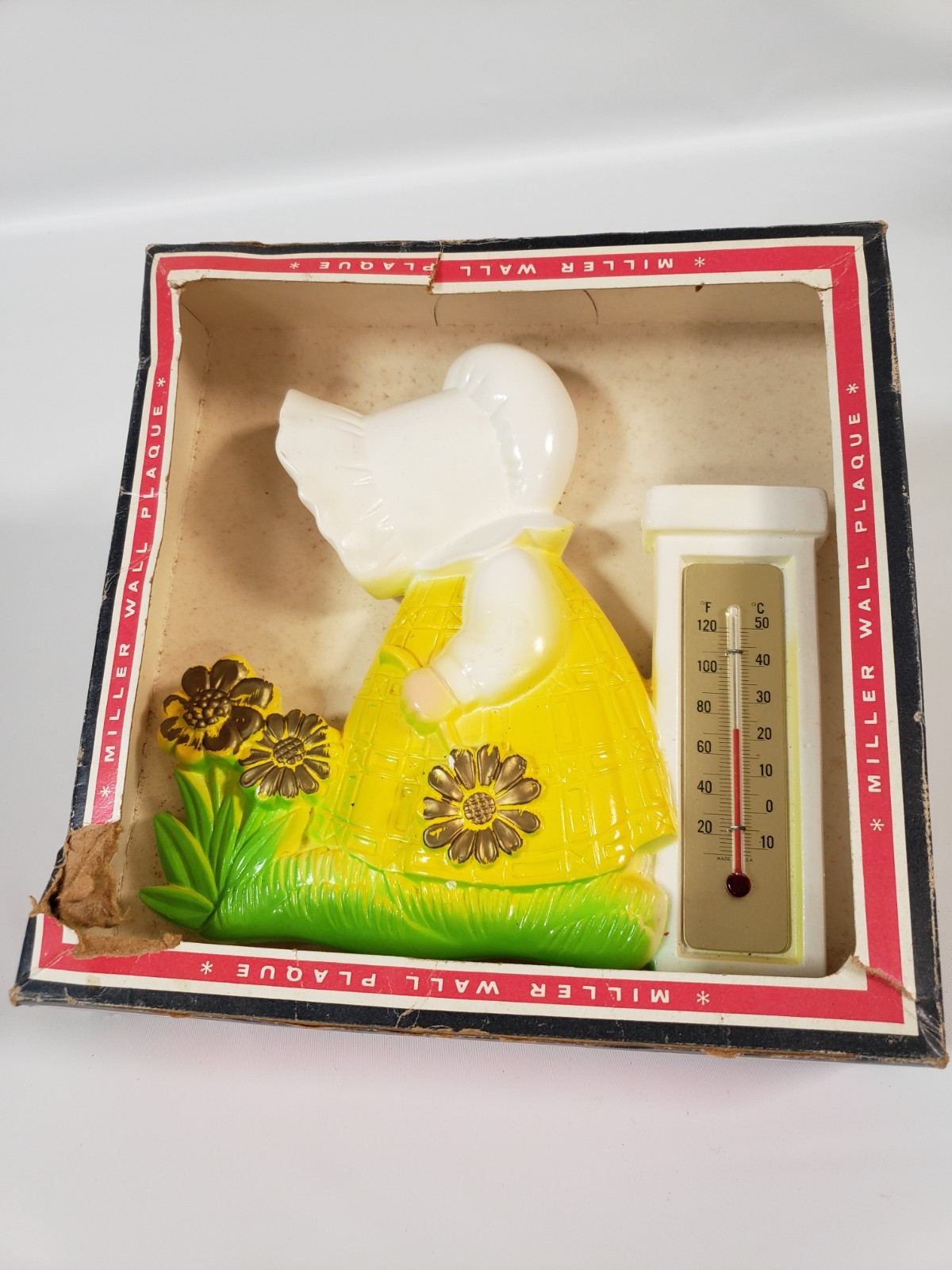 Vintage Miller Studios Chalkware Bonnet girl Thermometer Bathometer Decor 1978 Vintage Miller Studios Chalkware Bonnet girl Thermometer Bathometer Decor 1978