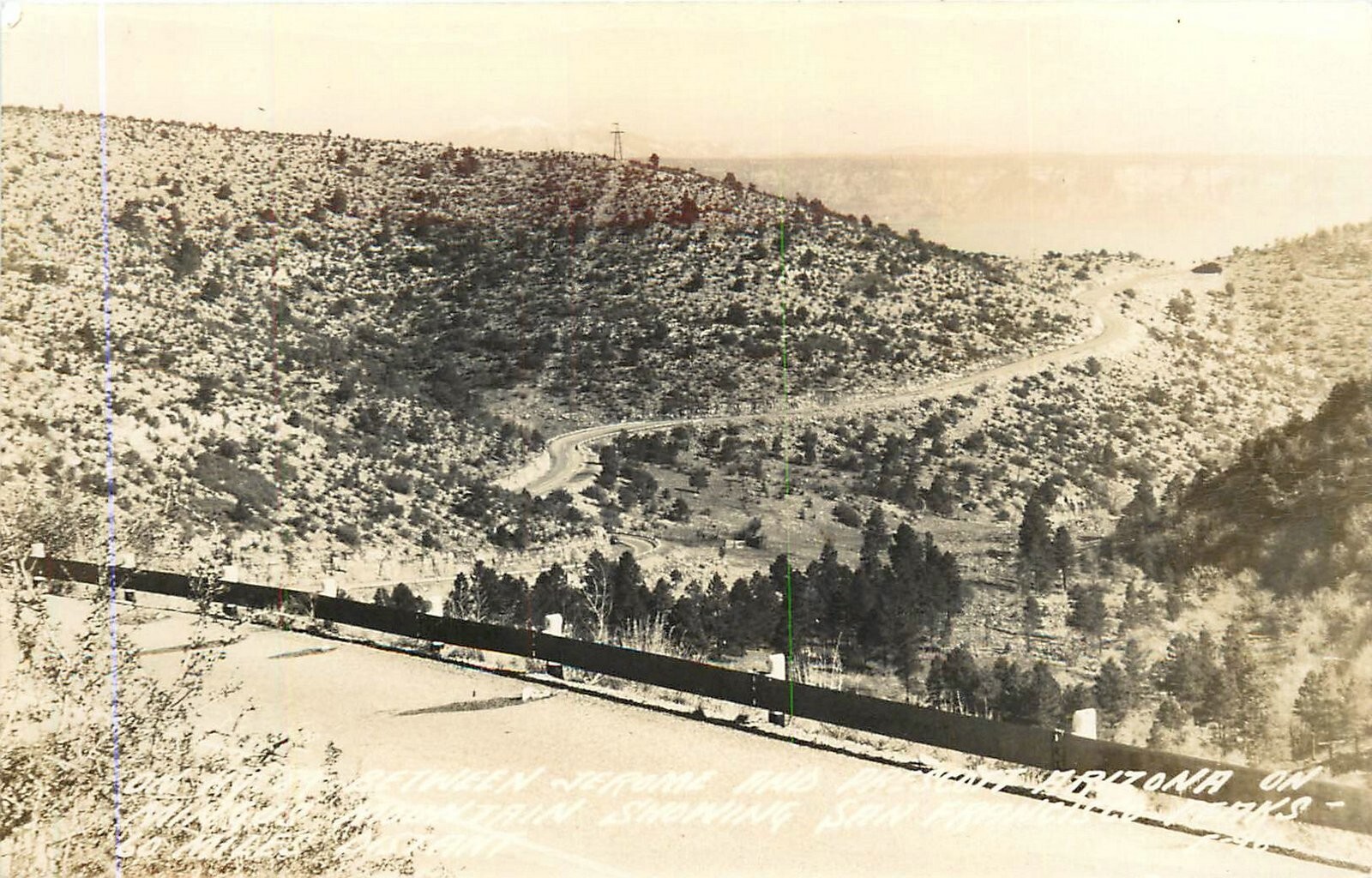 Postcard RPPC 1940s Arizona Prescott Jerome Mingus highway scene AZ24-708