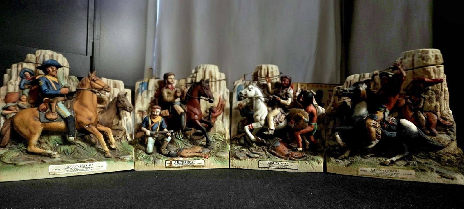 1978 Lionstone Whiskey Custer\'s Last Stand 4 pc. Decanter Set Complete