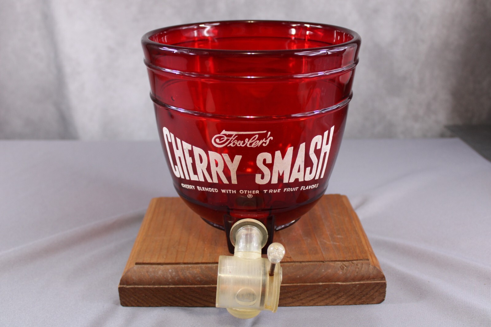 Vintage Fowlers Cherry Smash Juice Soda Dispenser Fountain Red Glass Bowl SPIGOT