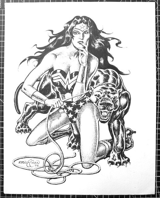Signed Original Ernie Chan Inked Wonder Woman Commission 11X14