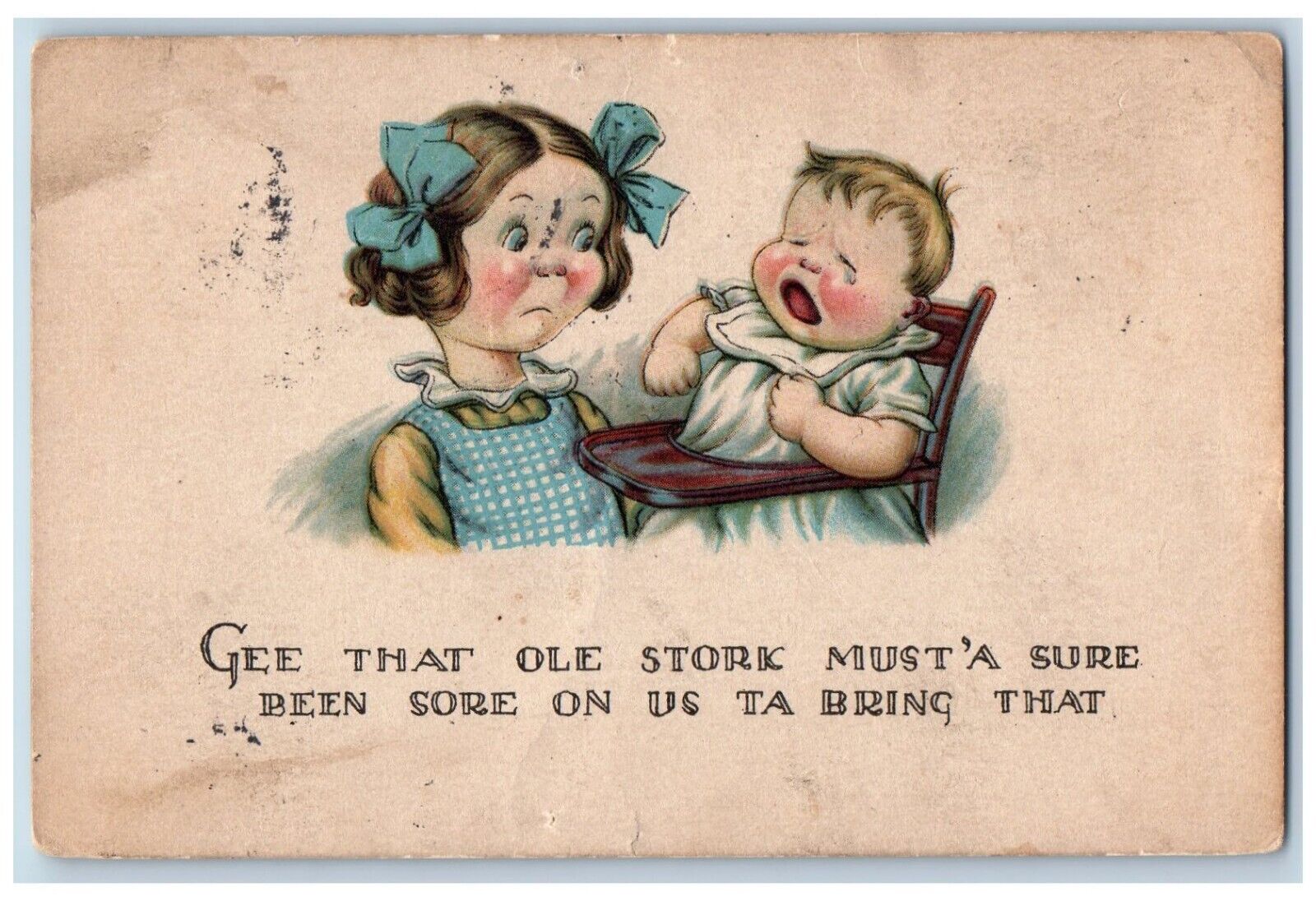 Chicago Oak Park Illinois IL Postcard Crying Baby Stroller 1924 Posted Vintage