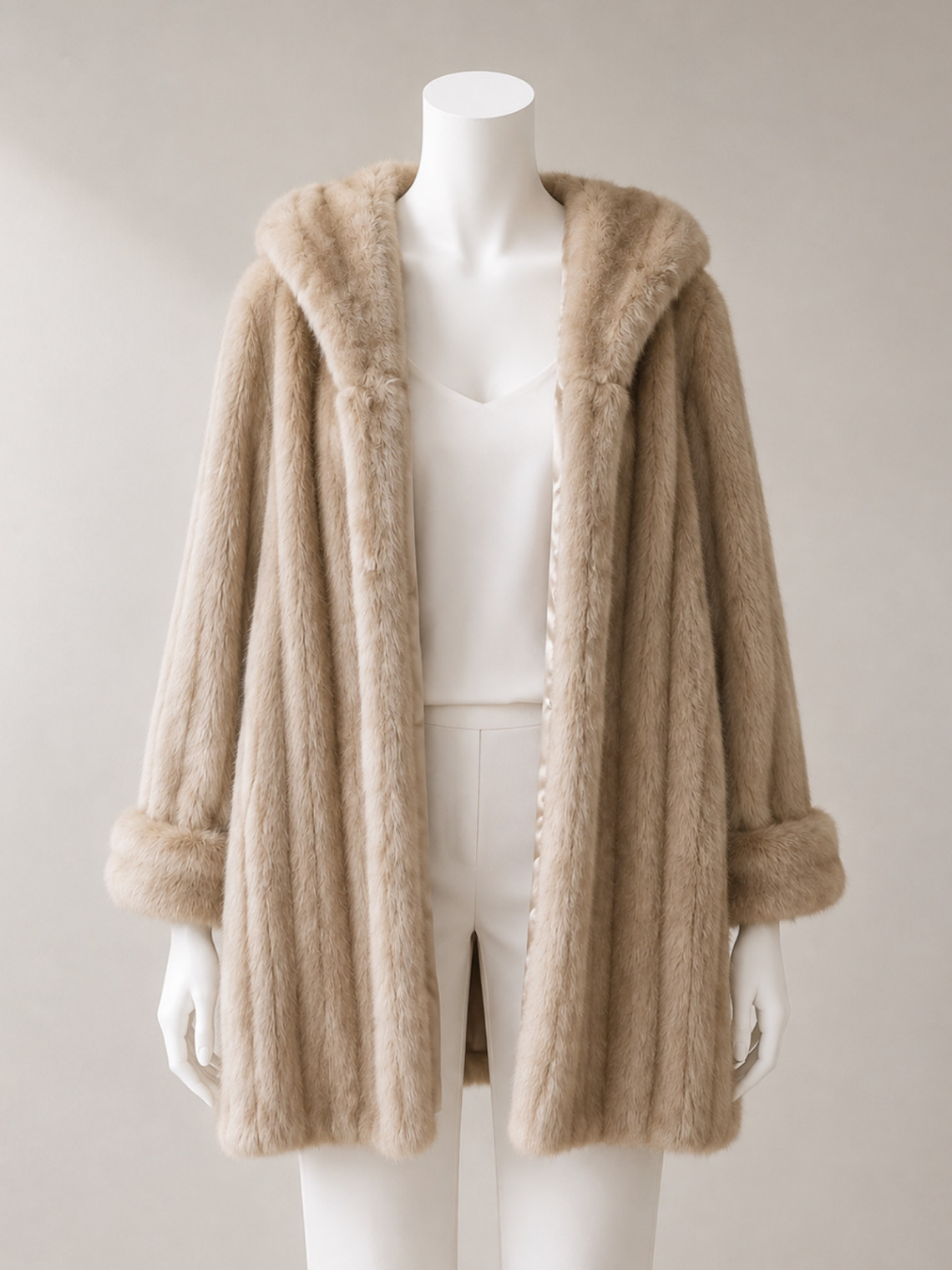 Vintage 90s Alpine Studio Women's Beige/Tan Faux Fur Coat Size S/M