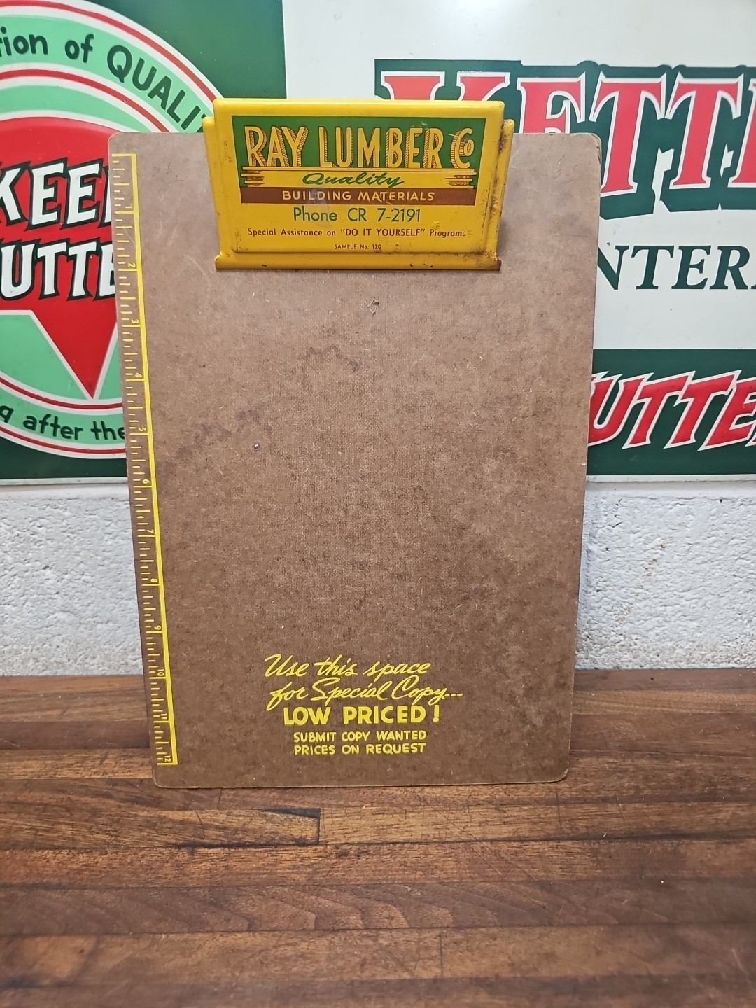L42- NEAT vintage RAY LUMBER advertising Clipboard Metal Sign 13 x 9\