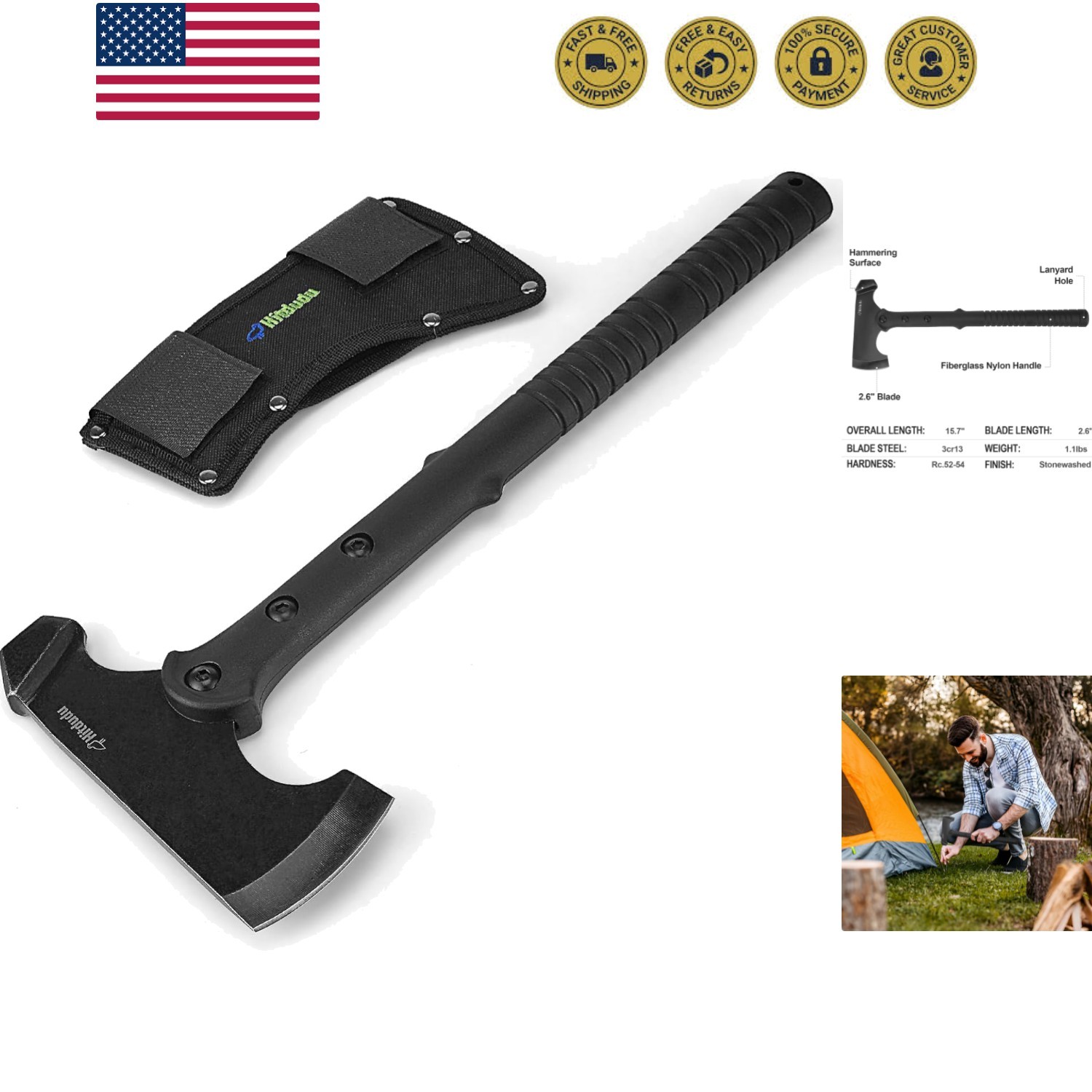 Camping Axe and Hatchet, 15.7\ Camping Axe and Hatchet, 15.7\