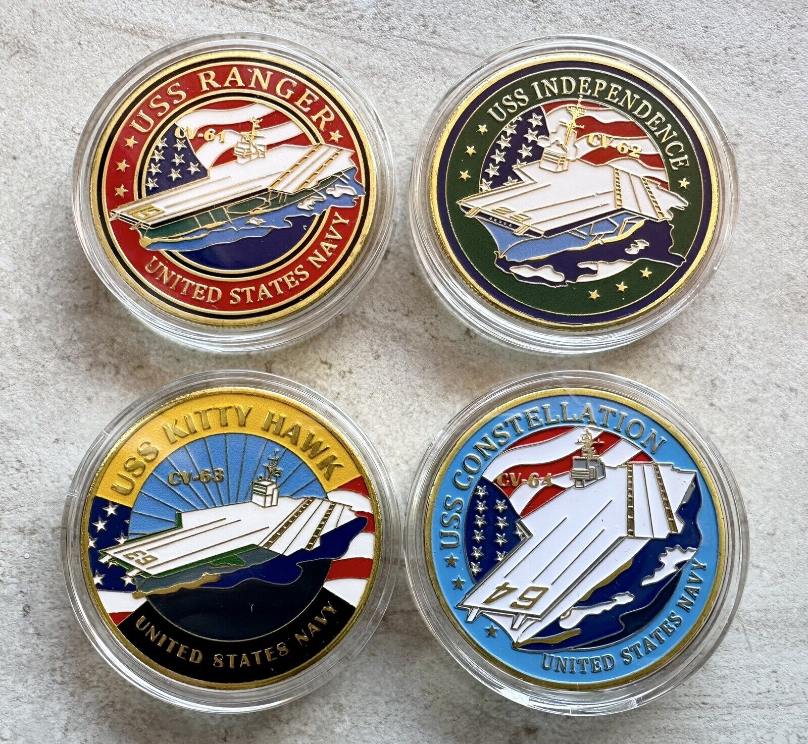4 Pcs US NAVY USS Ranger CV-61, Independence CV-62, Kitty Hawk CV-63, CV-64 Coin