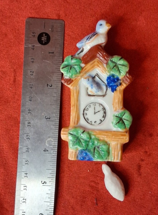 Vintage Japan Ceramic Mini Wall Pocket Cuckoo Clock Bluebird Dangling Weight 5.2