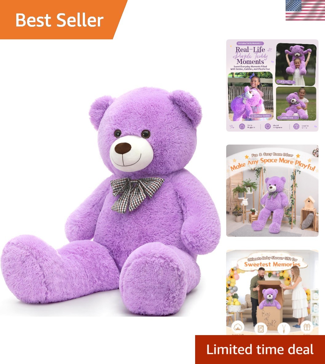 MorisMos Large Teddy Bear 39 Inch Giant Stuffed Bear Plush Purple