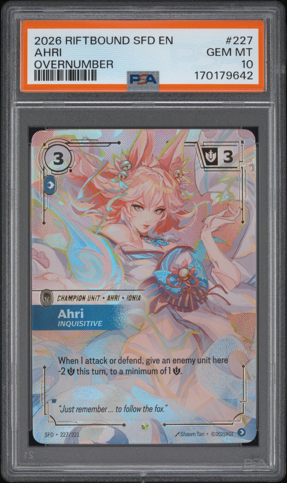 2026 RIFTBOUND: LEAGUE OF LEGENDS SFD-SPIRITFORGED AHRI - INQUISITIVE PSA 10