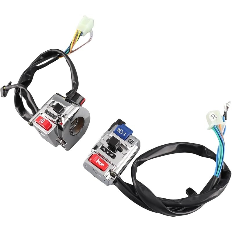 12V Universal 7/8in Motorcycle Handlebar Switch Pair, Horn Turn Light Start Con