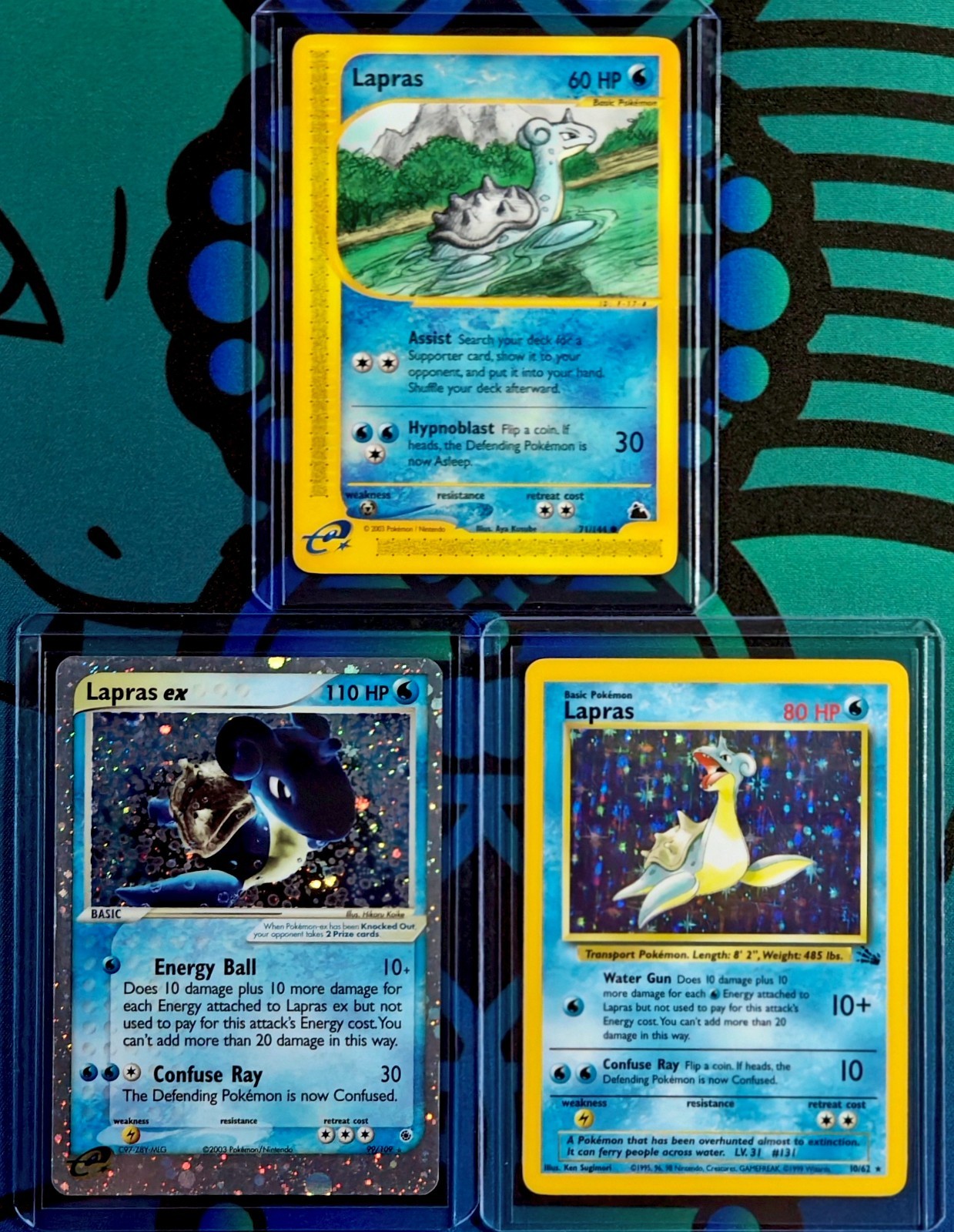 Pokemon LAPRAS EX Ruby & Sapphire Holo + LAPRAS Skyridge + LAPRAS Fossil Holo