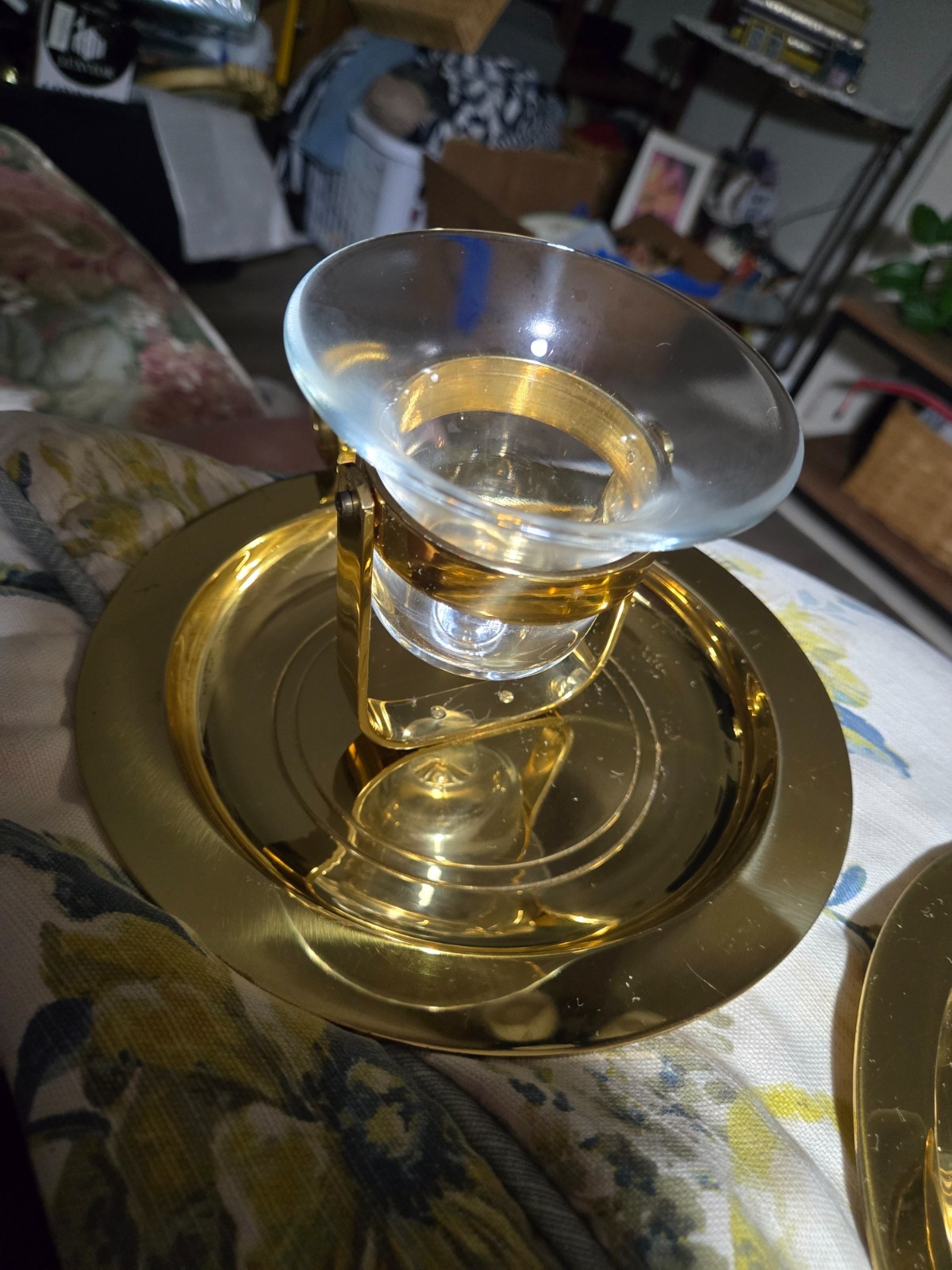 PartyLite Gold Tone Glass Votive / Tealight Candle Holders with Plates