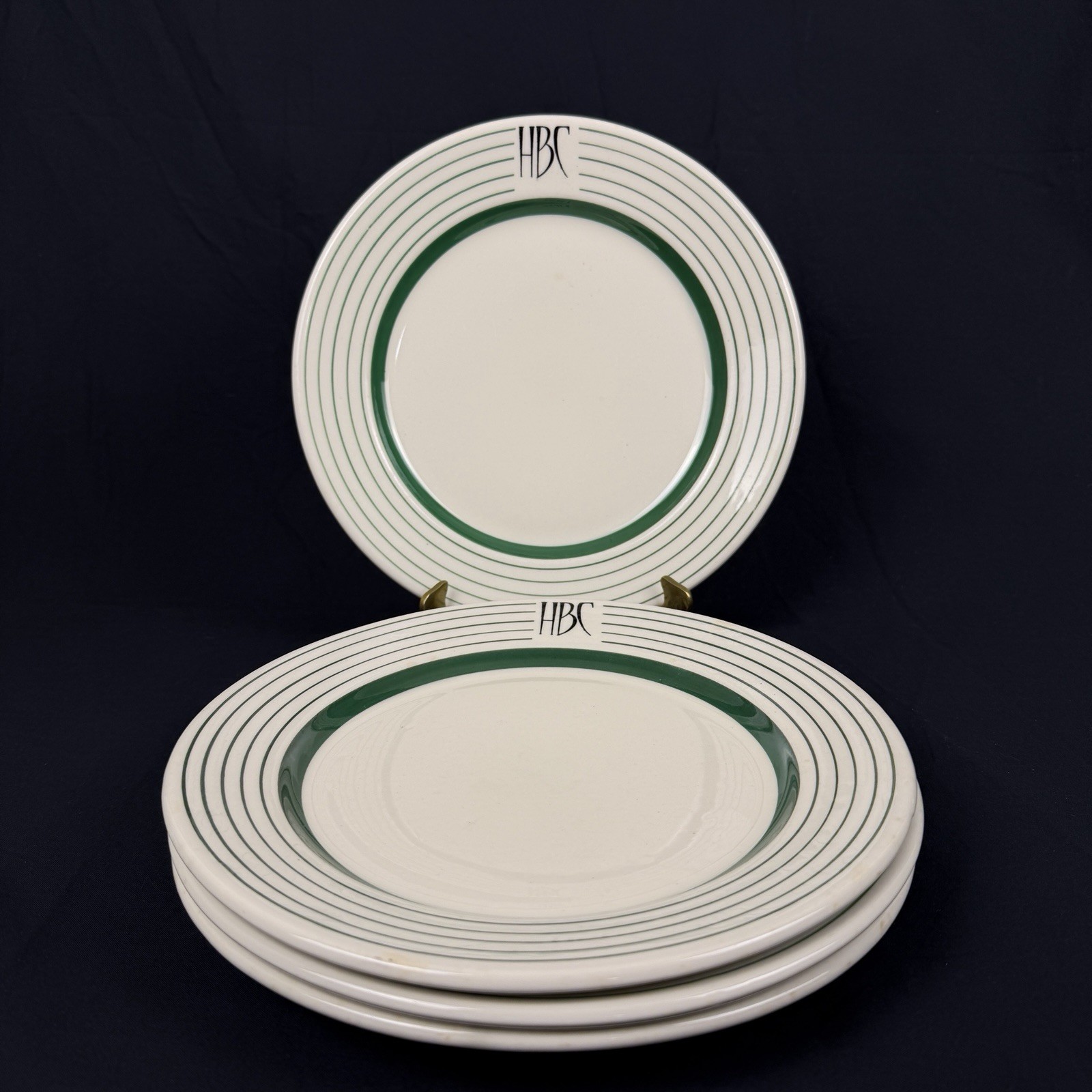 HBC Hudson’s Bay Co Green Stripe Dinnerware Set of 4
