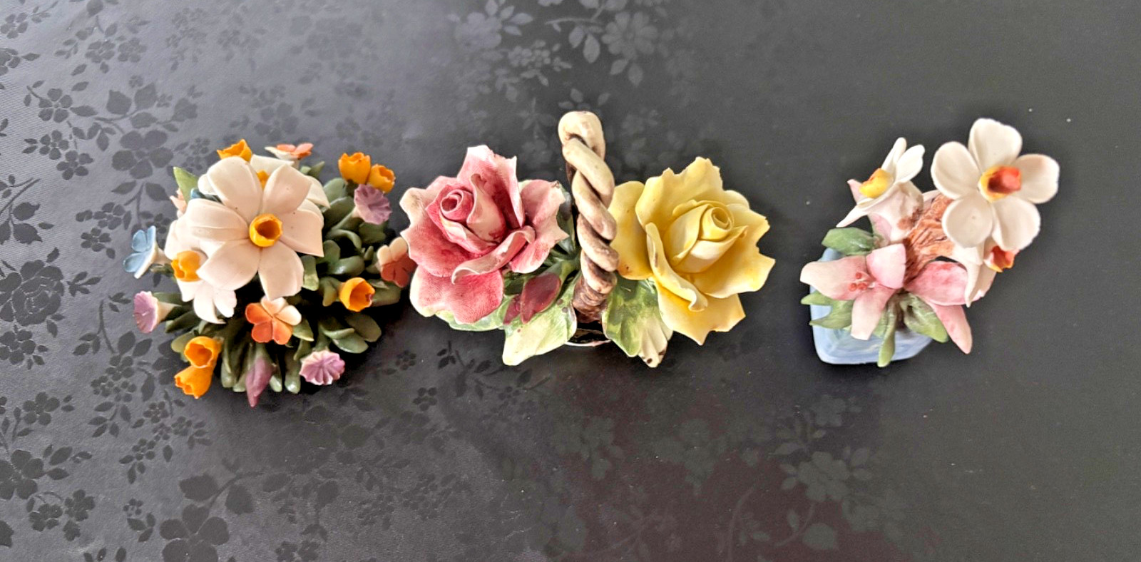 A set of 3 Vintage Capodimonte Porcelain Flowers Made in Italy A set of 3 Vintage Capodimonte Porcelain Flowers Made in Italy