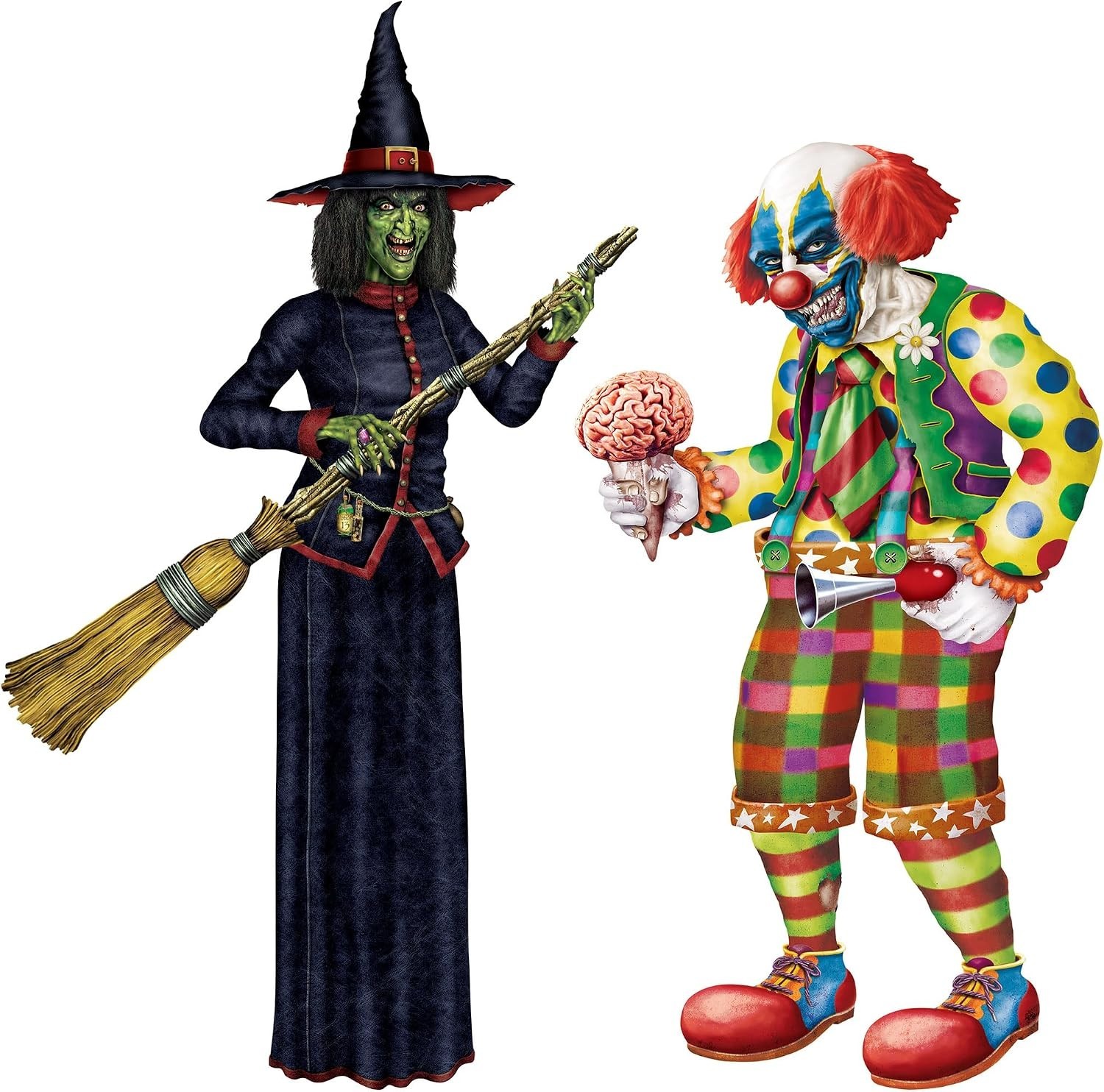 Jointed Life-Size 6\' Witch & Creepy Clown Lot of 2 Halloween Decor Party Set NEW Jointed Life-Size 6\' Witch & Creepy Clown Lot of 2 Halloween Decor Party Set NEW