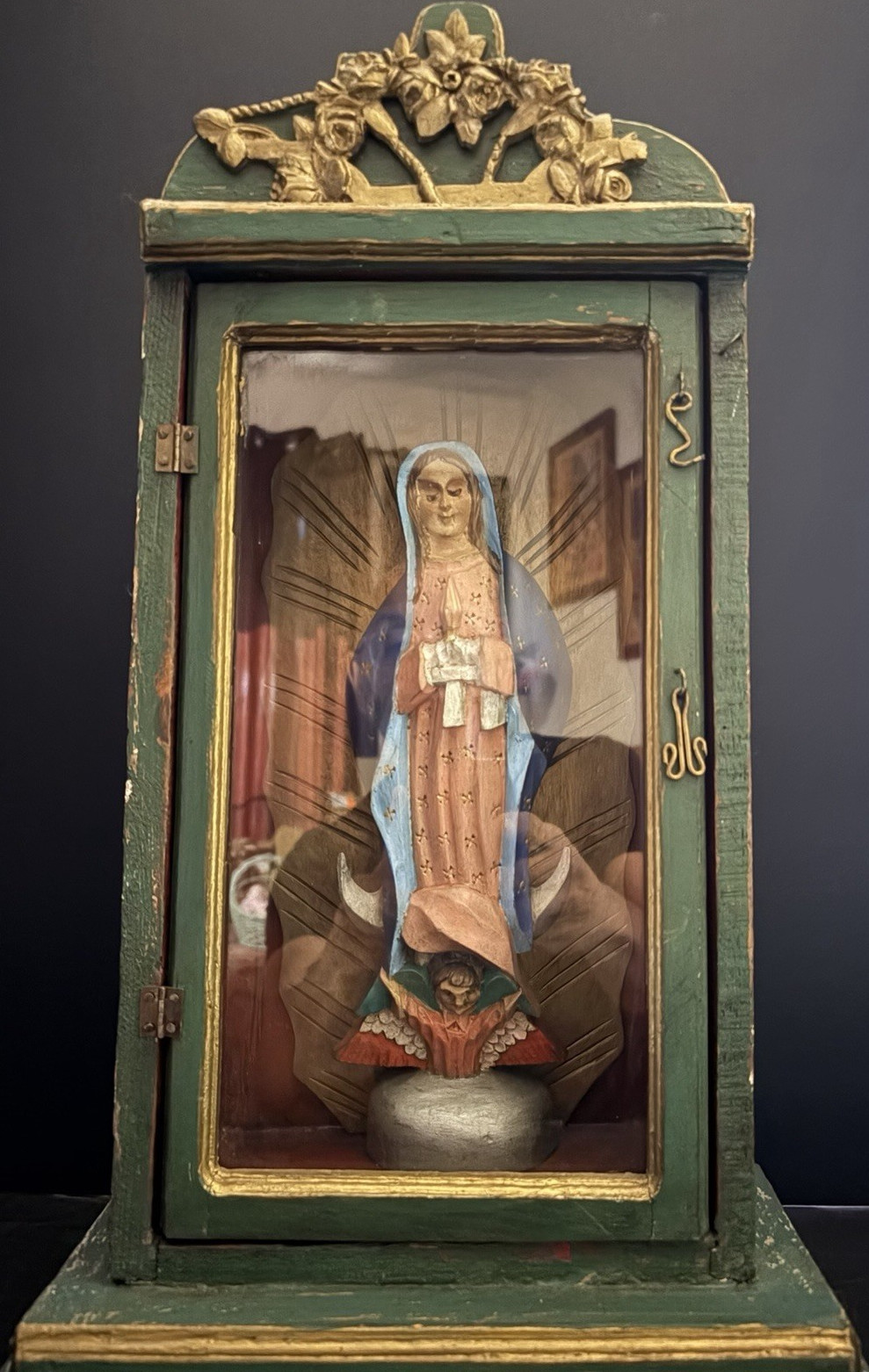 Mid-Century Mexican Nicho Our Lady of Guadalupe Folk Art Shrine 
