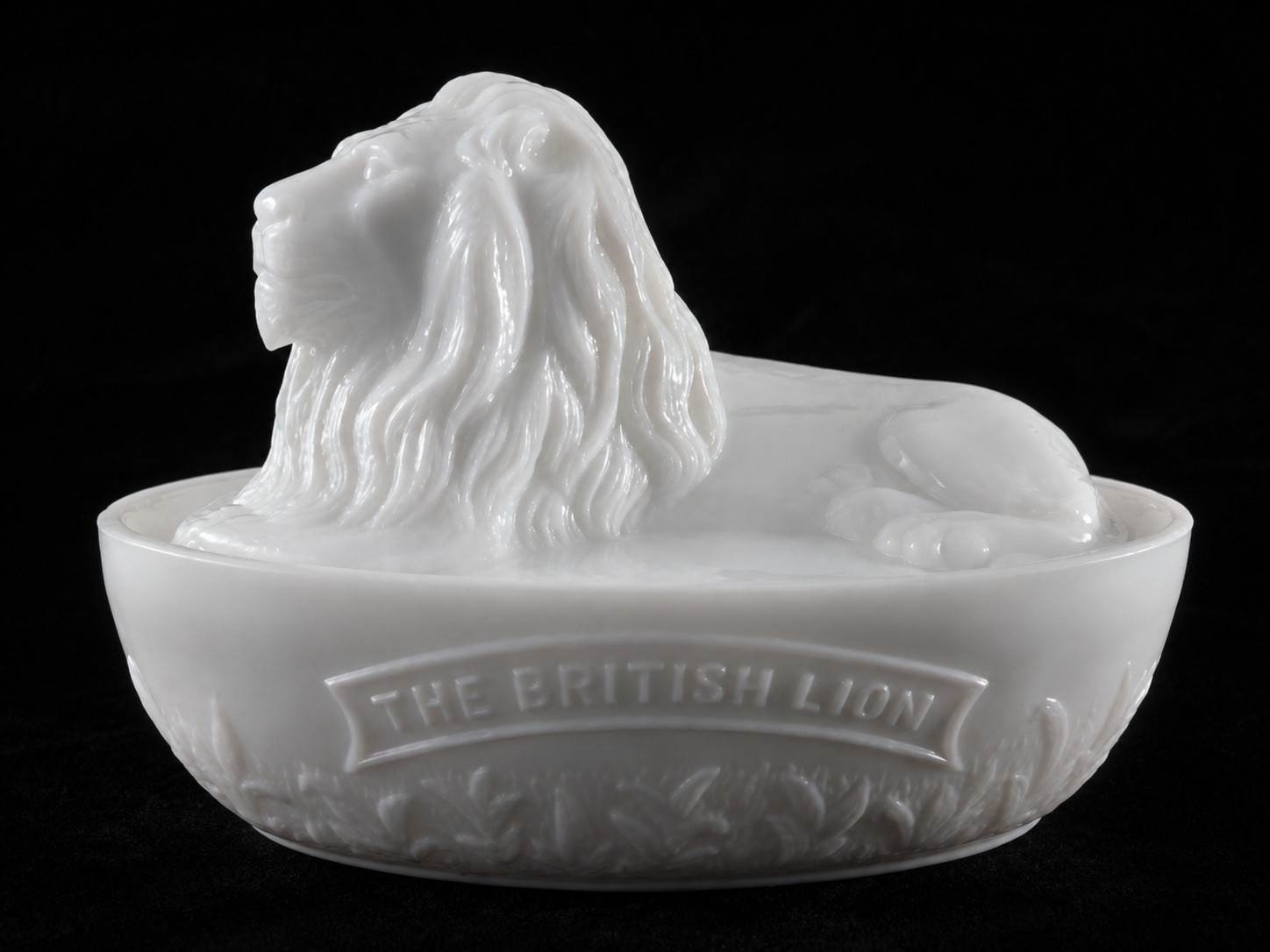 Antique c1895 Milk Glass The British Lion Covered Dish Belknap 165D Victorian