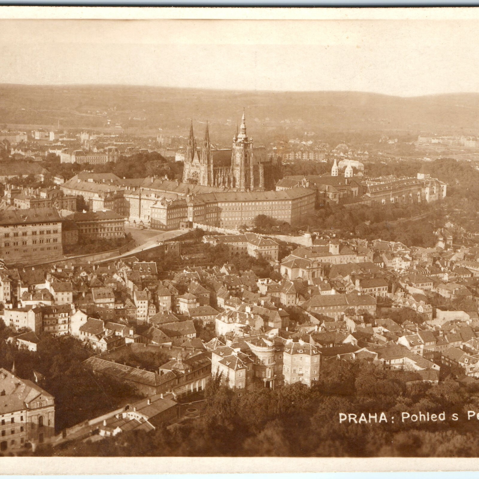 c1930s Prague Petrin Birds Eye RPPC Postcard Aerial View Praha Czechia Castle