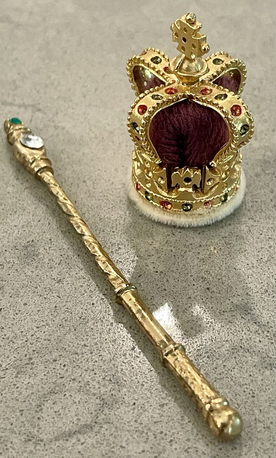 Vintage Miniature 2 Piece Souvenir Coronation Set Crown Scepter 3\