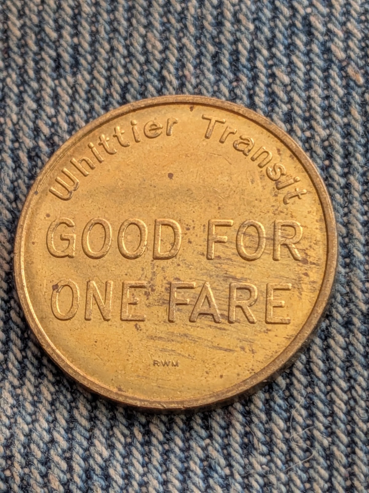 1986 Whittier, CA Transit Bus Token - California Calif.