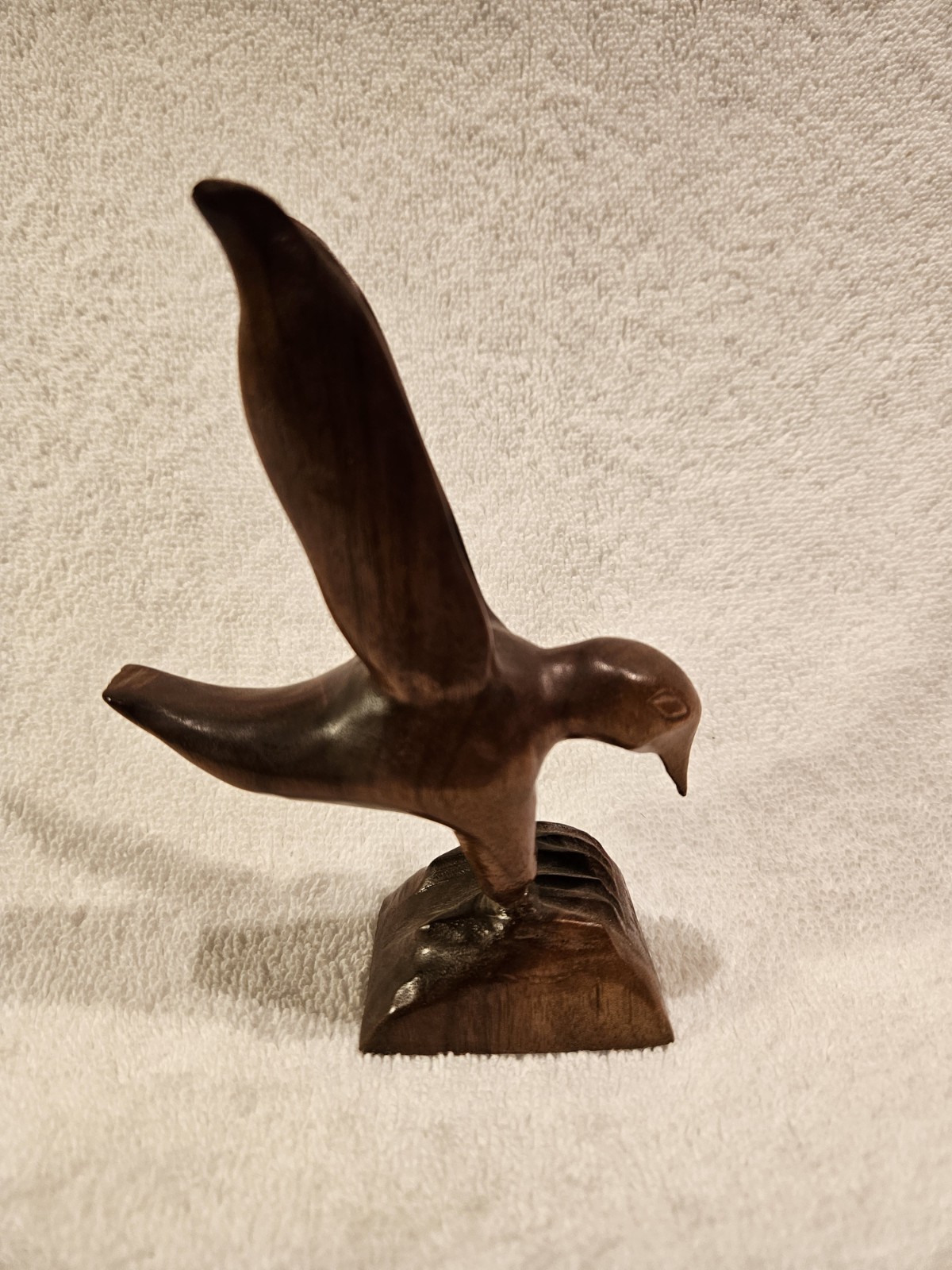 Carved Walnut Hawk Likely Cherokee. Signed something on bottom. 5.5\