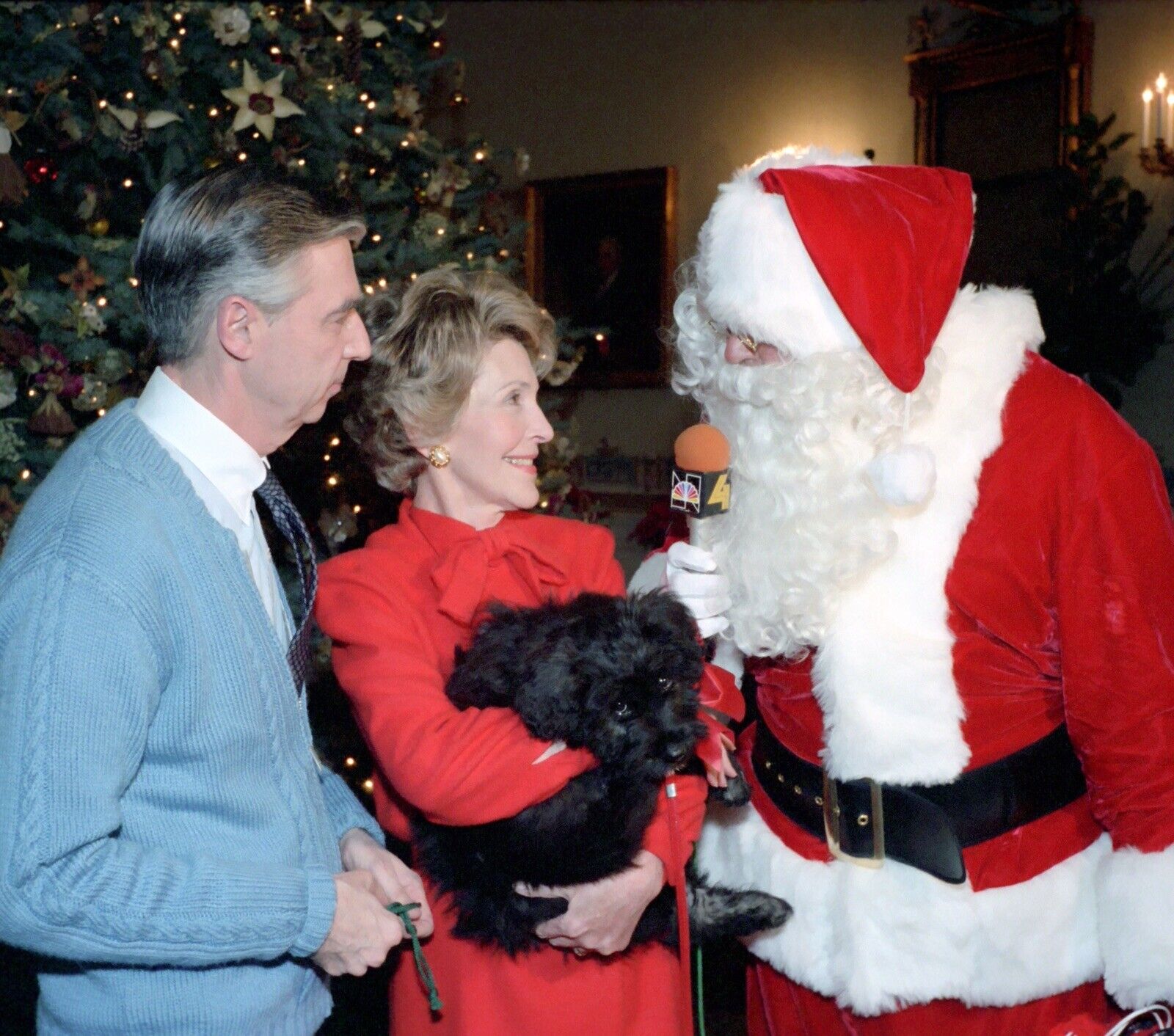 8x10 Color Art Print 1984 Nancy Reagan With Fred Rogers & Willard Scott As Santa