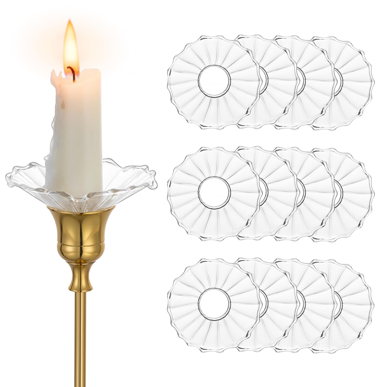 Hewory Glass Bobeches for Candlestick Holders: 12 Pcs Ribbed 12 PCS, Clear
