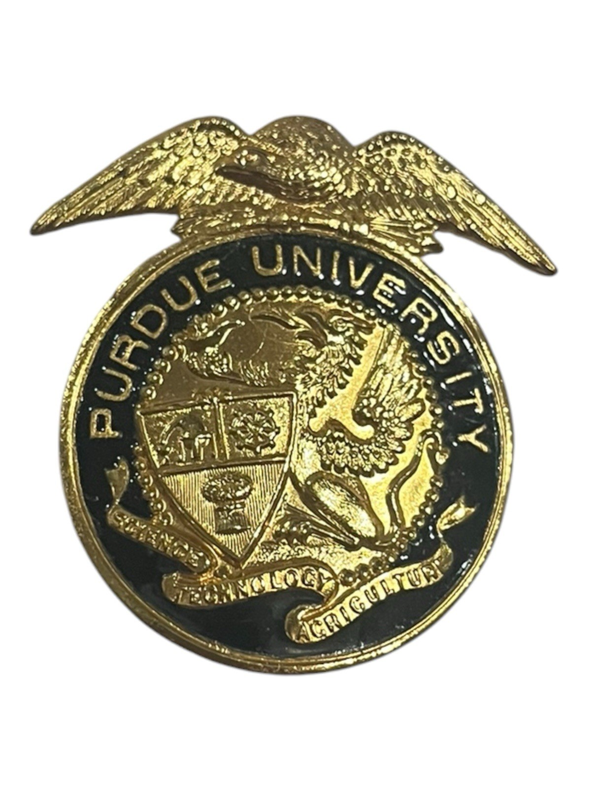 Vintage 1930s - 1940s Purdue University Metal Hat Badge Early Brass Eagle Emblem