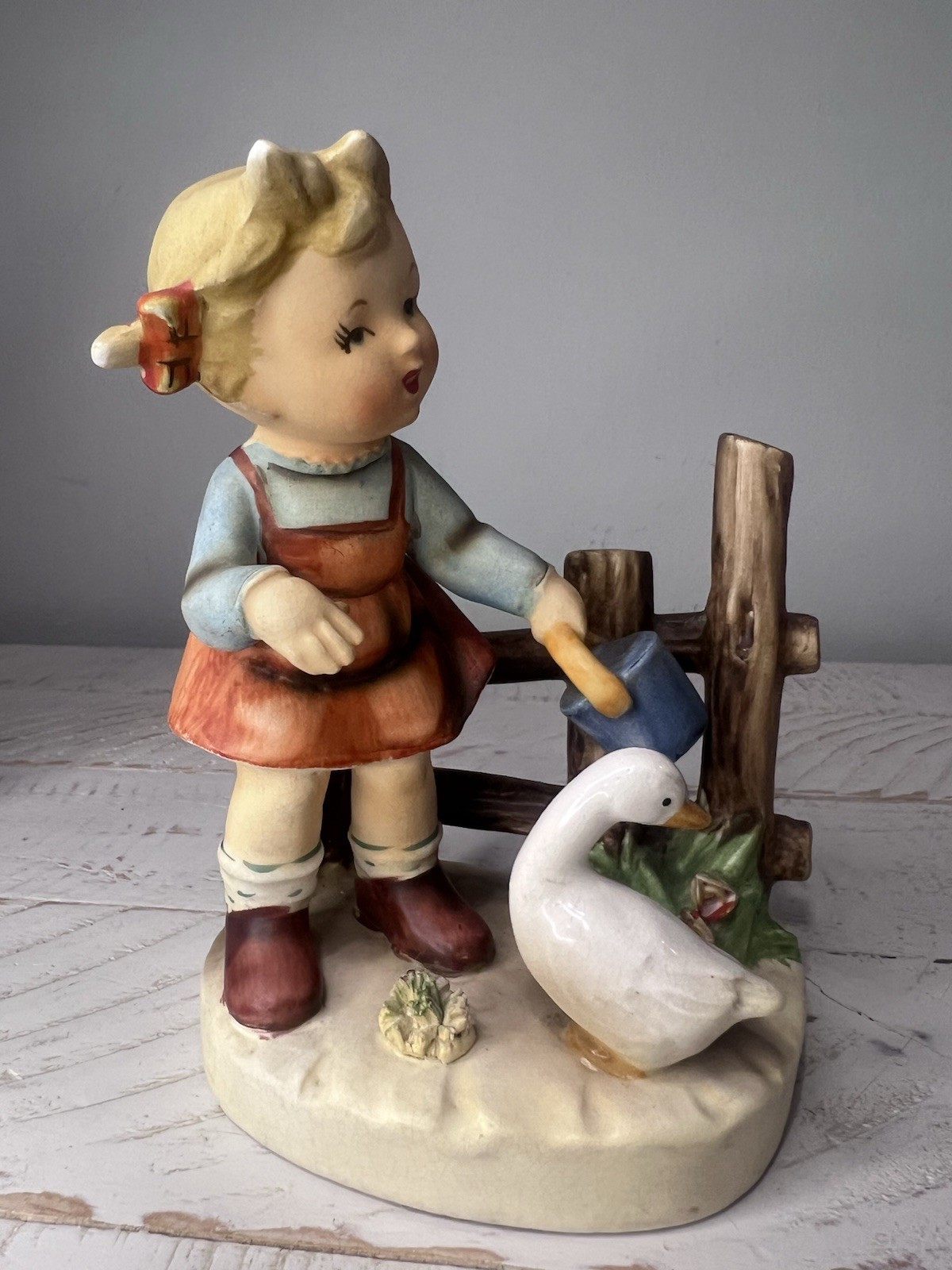 Vintage Ceramic Girl with Goose Figurine