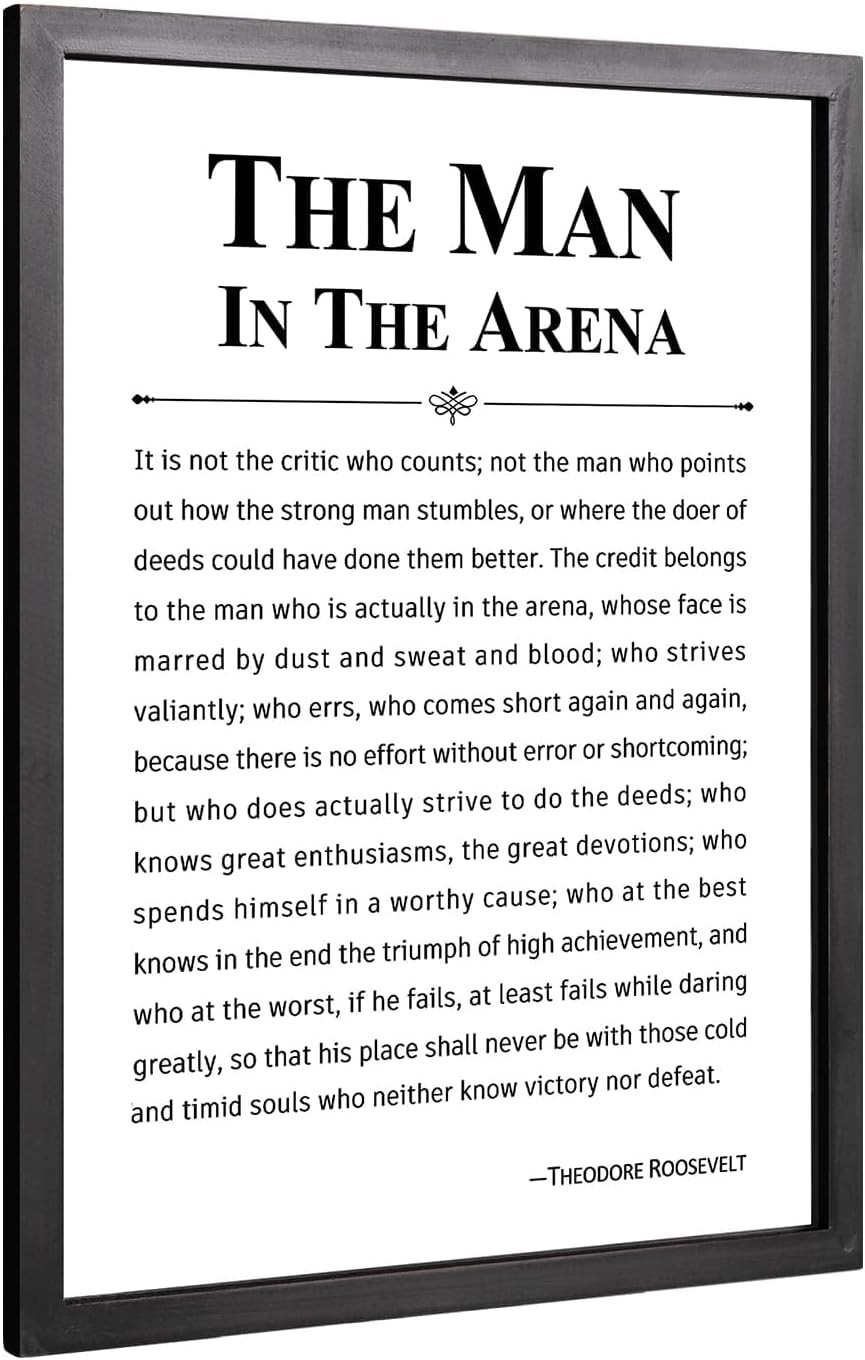 flangairy The Man In The Arena Wall Art Framed, 15.7×11.8 Inch Wooden Motiv