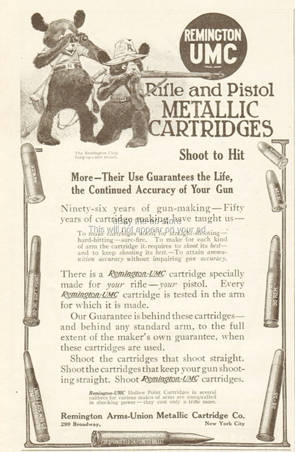 1912 Remington Cubs Ad UMC Rifle Pistol Metallic Cartridge Hunting Shoot to Hit