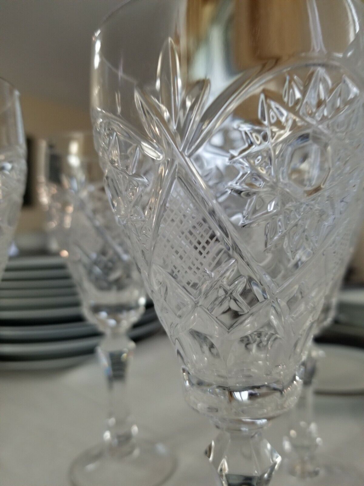 Mint Bohemian Clear Cut Crystal Wine Glass Set of 4.75\