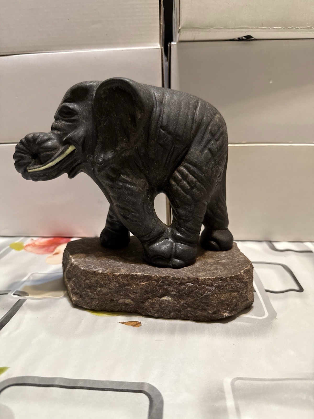Vintage Maigon  Daga  Elephant Sculpture  Standing On Stone  Signed Daga