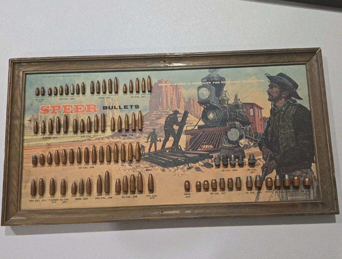 Vintage Speer Framed Advertising Sign Display Board w/ Assorted Bullet Samples