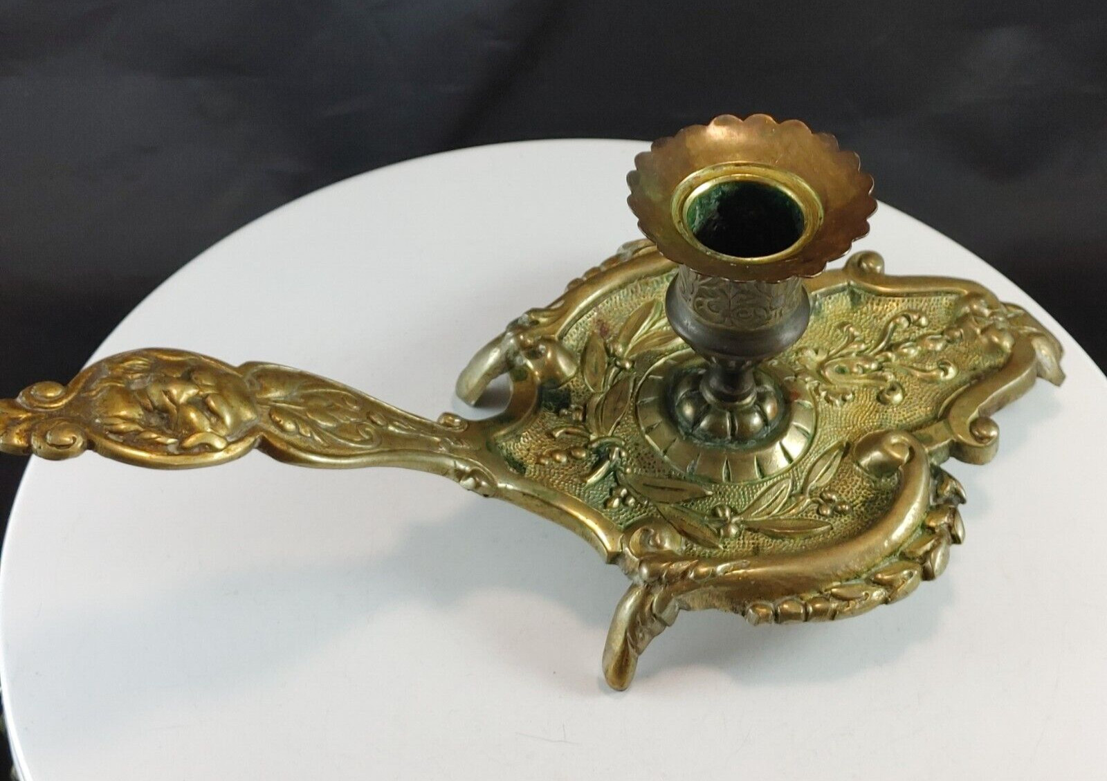 Antique French Palmatoria Chamberstick Ornate Hand Pounded Bronze/Brass Antique French Palmatoria Chamberstick Ornate Hand Pounded Bronze/Brass