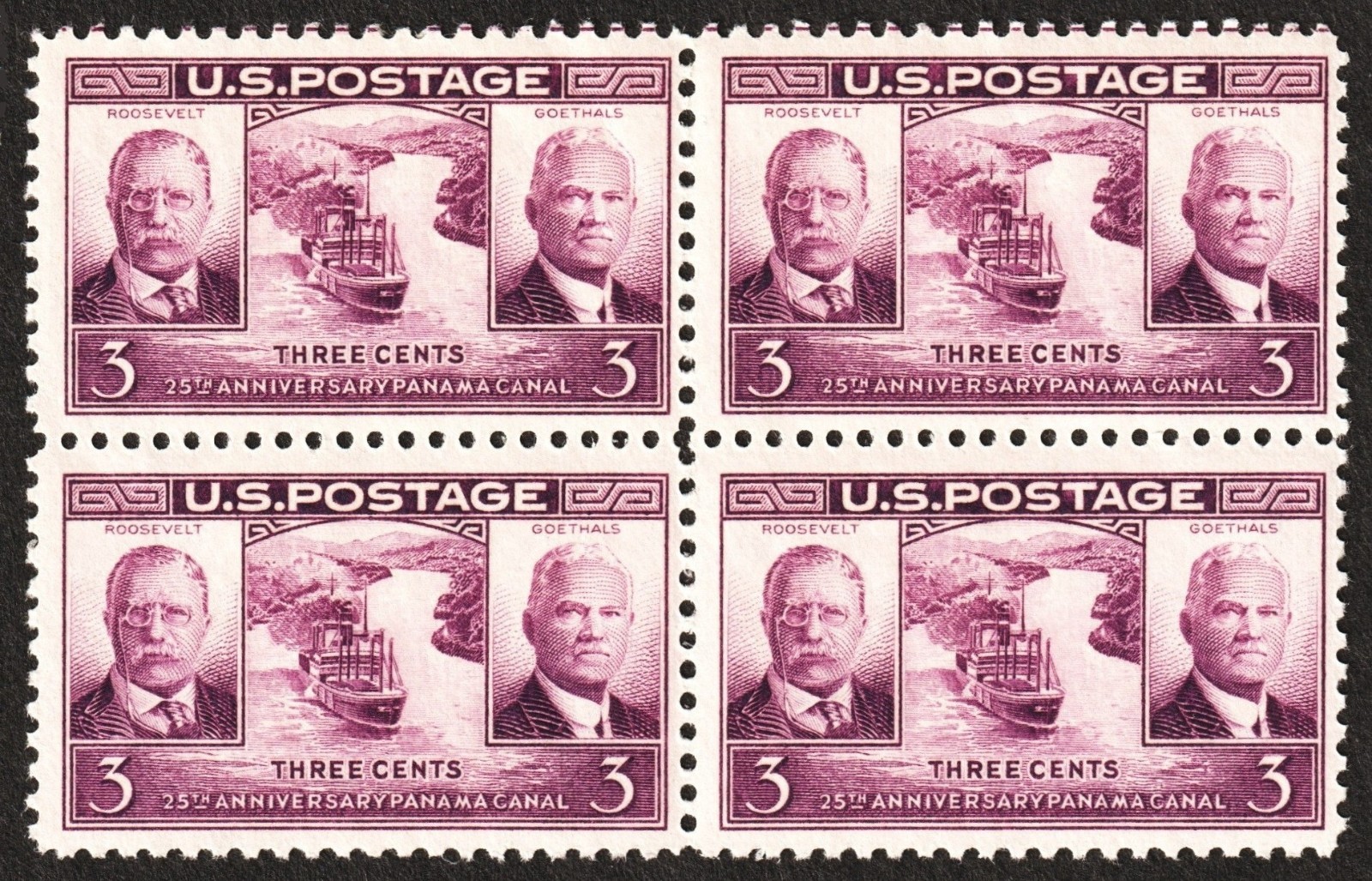 1939 Theodore Teddy Roosevelt 86 year old 3 Cent US Postage Stamp block MINT